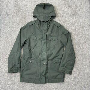 Tommy Jeans Field Jacket Mens Large Olive Green Military Hooded Cotton Coat